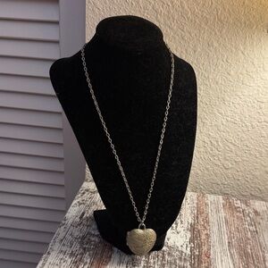 Heart Shaped Locket Time Clock Pendant Long Necklace Vintage GUC